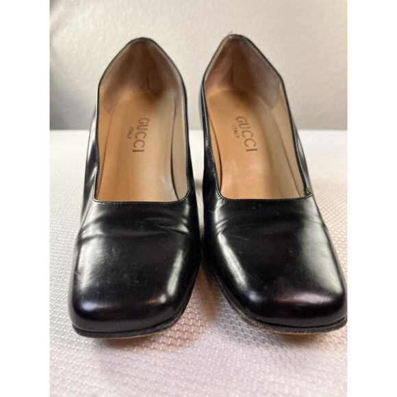 Gucci Size 4 Women's Square Toe Leather Pumps in Black - Picture 1 of 11